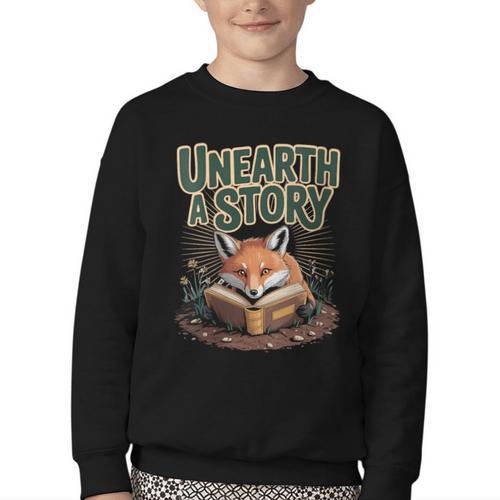 Unearth A Story Fox Reads a Book Youth Crewneck Sweatshirt - Bookorys CA