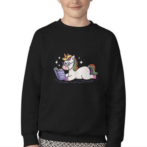Unicorn Bookworm Believe In Yourself Cute And Inspirational Youth Crewneck Sweatshirt - Bookorys AU
