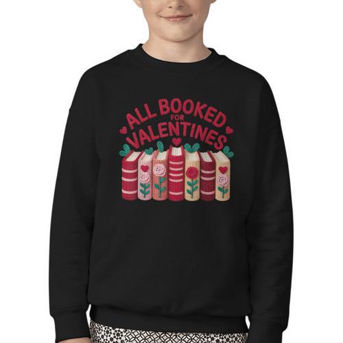 Valentines All Booked For Valentine Book Lover Teacher Youth Crewneck Sweatshirt - Bookorys