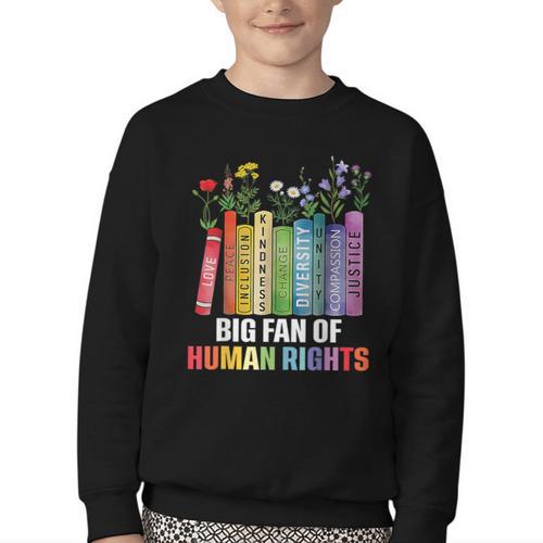 Women Floral Book Big Fan Of Human Rights Liberal Protest Youth Crewneck Sweatshirt - Bookorys