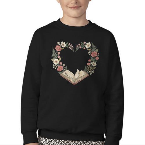 Women's Vintage Book Lover Valentine Heart Youth Crewneck Sweatshirt - Bookorys