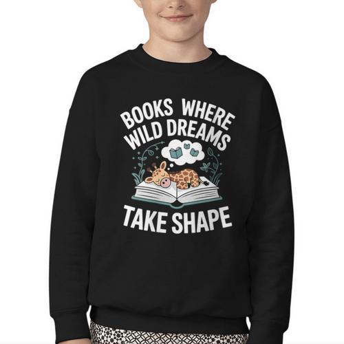 Women's Wild Dreams Reading Giraffe Book Reader Zoo Animals Kids Youth Crewneck Sweatshirt - Bookorys DE