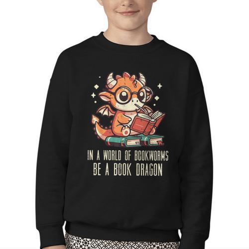 In World Of Bookworms Be Book Dragon Cute Women Kids Men Youth Crewneck Sweatshirt - Bookorys