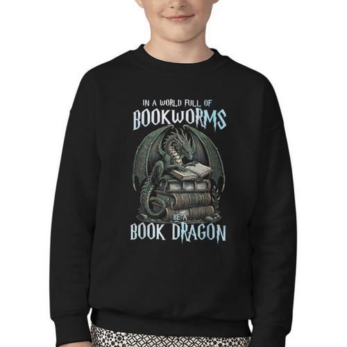 In A World Of Bookworms Be A Book Dragon Book Lover Reader Youth Crewneck Sweatshirt - Bookorys AU