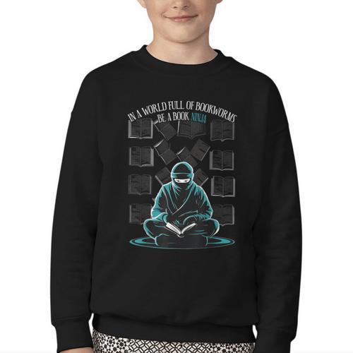 In A World Full Of Bookworms Be A Book Ninja Reading Reader Youth Crewneck Sweatshirt - Bookorys DE