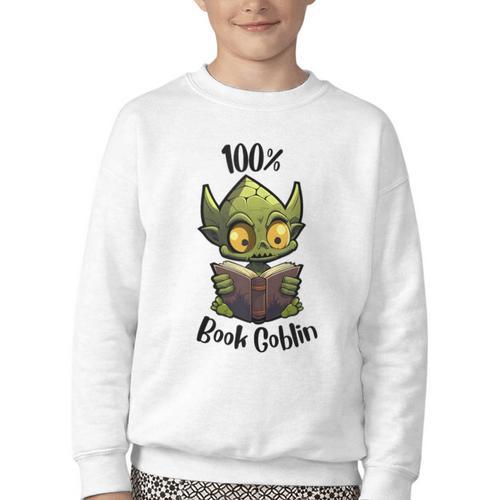 100 Book Goblin Cute Book Reader And Library Lover Youth Crewneck Sweatshirt - Bookorys