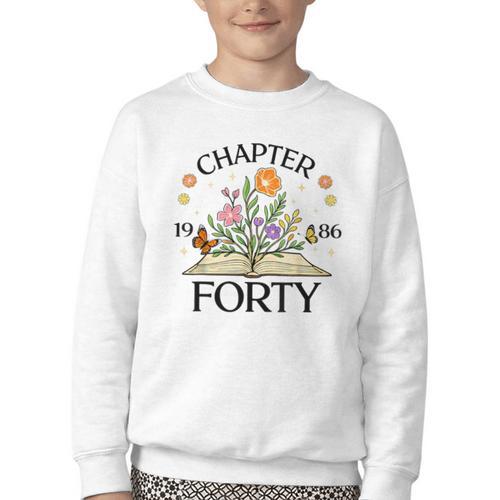 1986 Chapter Forty 40th Birthday Wildflower Book Youth Crewneck Sweatshirt - Bookorys CA