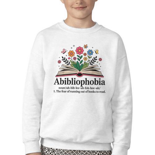 Abibliophobia Noun The Fear Of Running Out Of Books To Read Youth Crewneck Sweatshirt - Bookorys CA