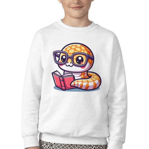 Adorable Book Lover Rattlesnake With Reading Glasses Cute Youth Crewneck Sweatshirt - Bookorys