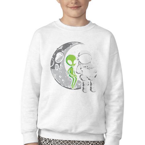 Astronaut Reading Book To Alien Moon Space Women Kids Men Premium Tri-Blend Youth Crewneck Sweatshirt - Bookorys