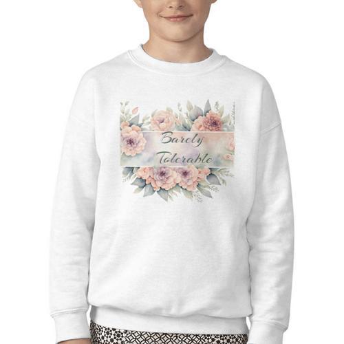Barely Tolerable Book Floral Bookworm Lover Bookish Premium Youth Crewneck Sweatshirt - Bookorys CA