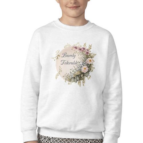 Barely Tolerable Book Lover Bookish Floral Bookworm Youth Crewneck Sweatshirt - Bookorys AU