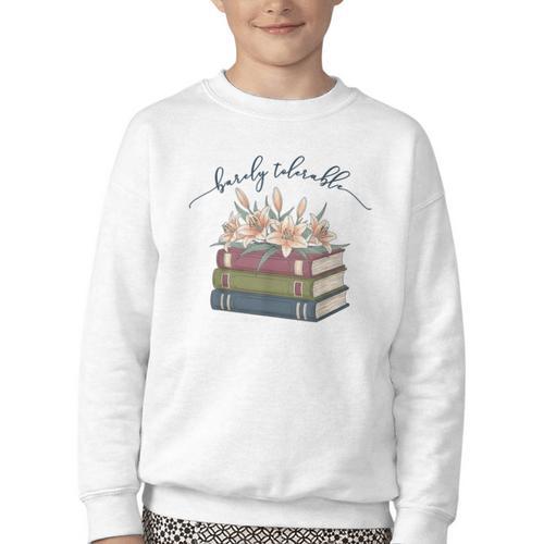 Barely Tolerable Book Lover Floral Quote Pride And Prejudice Youth Crewneck Sweatshirt - Bookorys
