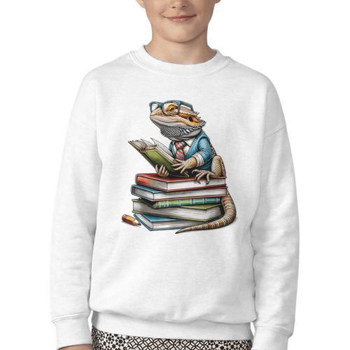 Bearded Dragon Reading Books Matching Bookworm Librarian Youth Crewneck Sweatshirt - Bookorys AU