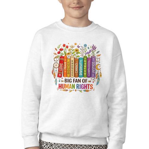Boho Floral Book Big Fan Of Human Rights Liberal Protest Youth Crewneck Sweatshirt - Bookorys