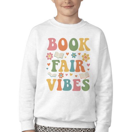 Book Fair Vibes Groovy Retro School Reading Nostalgic Youth Crewneck Sweatshirt - Bookorys