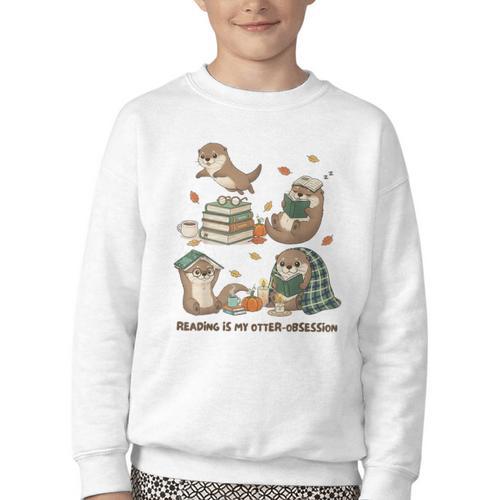 Book Lover Bookish Bookworm Reading Is My Otter-Obsession Youth Crewneck Sweatshirt - Bookorys UK