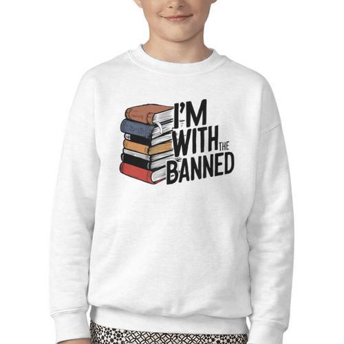 Book Lovers Im With The Banned Books For Reading Librarian Youth Crewneck Sweatshirt - Bookorys