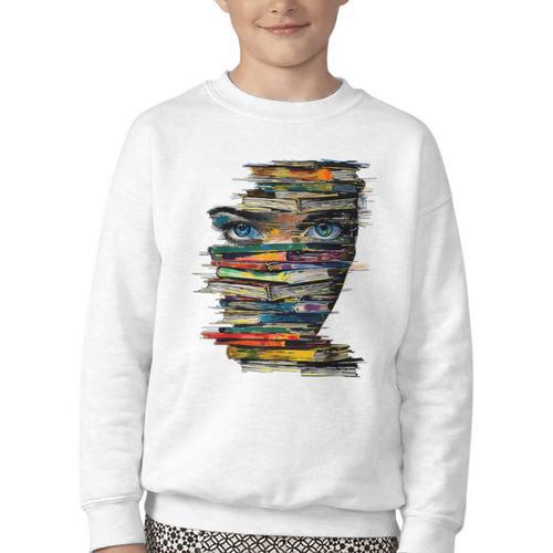 Book Women Graphic Art Colorful Eyes Youth Crewneck Sweatshirt - Bookorys AU