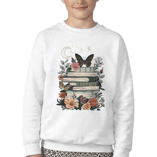 Bookish Cottagecore Aesthetic Celestial Reader Book Lover Youth Crewneck Sweatshirt - Bookorys