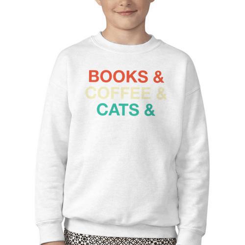 Books Coffee Cats Social Justice Youth Crewneck Sweatshirt - Bookorys AU