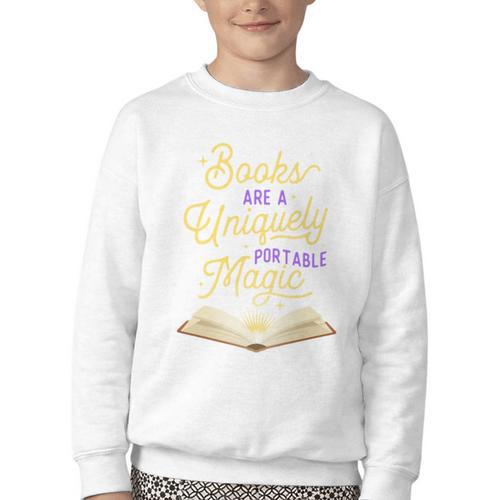 Books Are A Uniquely Portable Magic Reading Bookworm Youth Crewneck Sweatshirt - Bookorys