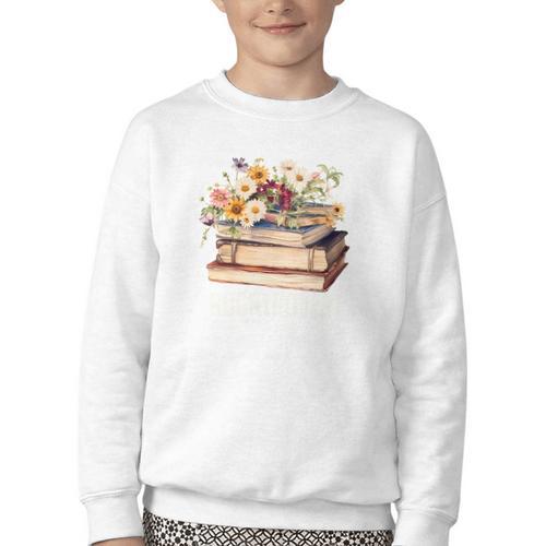 Booktrovert Vintage Wildflowers Books For Book Lovers Youth Crewneck Sweatshirt - Bookorys CA