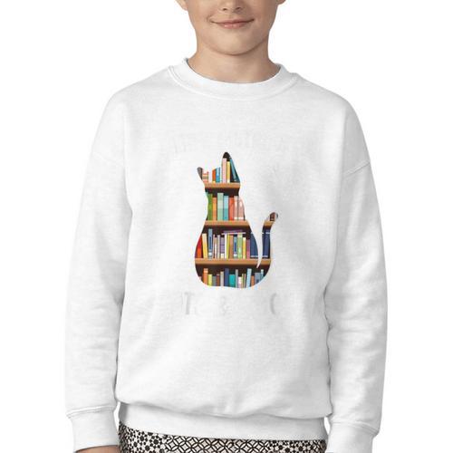 Cat Lover Tee Women Book Lover Reading Librarian Read Youth Crewneck Sweatshirt - Bookorys DE