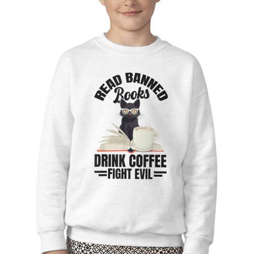 Cat I Read Banned Books Shirt Bookworm Avid Reader For Men Women Kids Youth Crewneck Sweatshirt - Bookorys