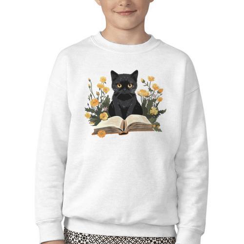 Cat Shirts For Women Book Lover Shirt Cute Cat And Book Premium Tri-Blend Youth Crewneck Sweatshirt - Bookorys AU