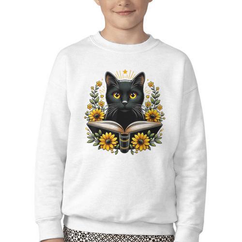 Cat For Women Book Lover Cute Cat And Book Youth Crewneck Sweatshirt - Bookorys CA