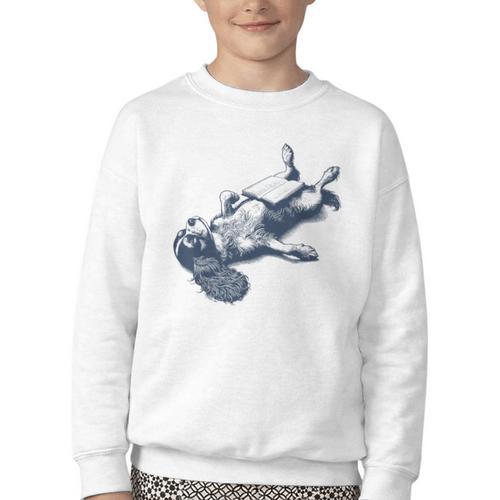 Cavalier King Charles Spaniel Book Nap Vintage Dog Mom Dad Youth Crewneck Sweatshirt - Bookorys CA