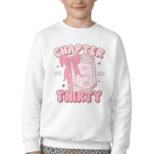 Chapter Thirty Est 1995 Cute 30th Birthday Book Bow Coquette Youth Crewneck Sweatshirt - Bookorys DE