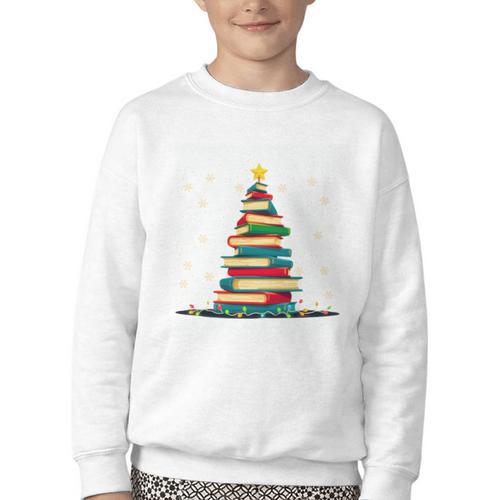 Christmas Tree Of Books Holiday Youth Crewneck Sweatshirt - Bookorys AU