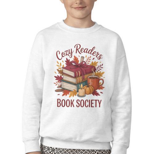 Cozy Readers Book Society Fall Autumn Floral Pumpkin Season Youth Crewneck Sweatshirt - Bookorys DE