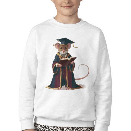 Cute Mouse Reading Book Graduation Youth Crewneck Sweatshirt - Bookorys UK