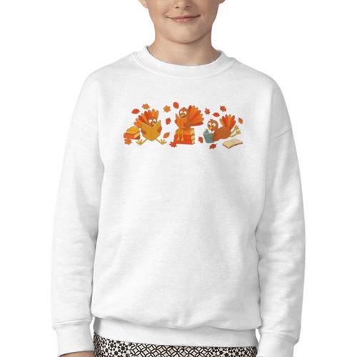 Cute Turkey Reading Book Librarian Bookworm Thanksgiving Men Youth Crewneck Sweatshirt - Bookorys