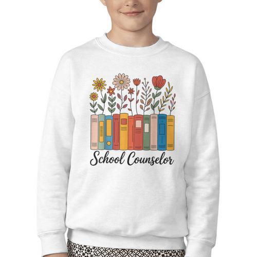 Cute Wildflower Book School Counseling Life School Counselor Youth Crewneck Sweatshirt - Bookorys