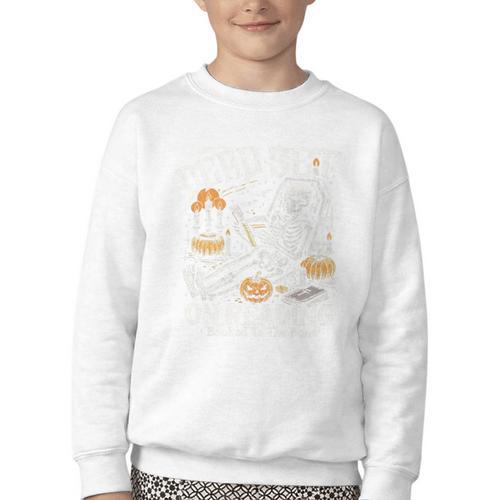 Dead Set On Reading Skeleton Halloween Book Lover Youth Crewneck Sweatshirt - Bookorys AU
