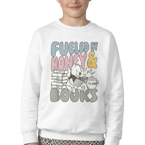 Disney Winnie The Pooh Fueled By Honey & Books Sketch Youth Crewneck Sweatshirt - Bookorys