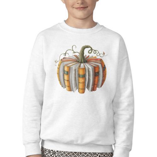 Fall Book Pumpkin Fall Librarians Bookworm Teachers Students Youth Crewneck Sweatshirt - Bookorys
