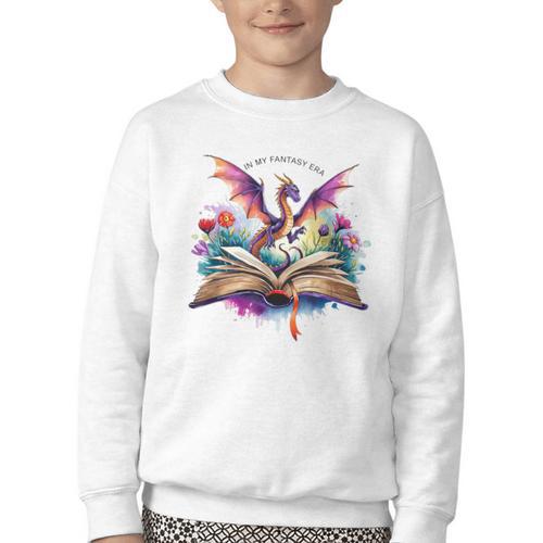 In My Fantasy Era Magic Dragon Book Youth Crewneck Sweatshirt - Bookorys