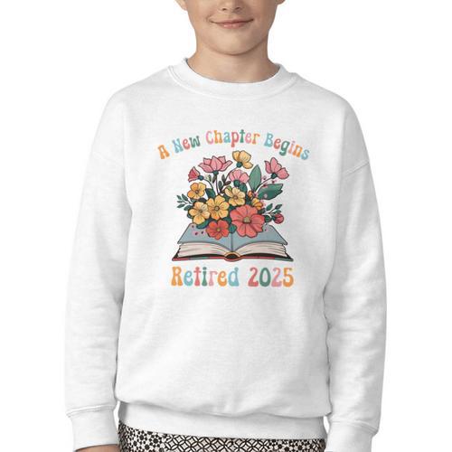 Floral Book Officially Retired 2025 A New Chapter Begins Youth Crewneck Sweatshirt - Bookorys CA