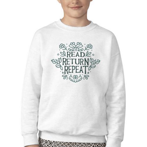 Floral “Read Return Repeat” Book Lovers Readers Librarians Youth Crewneck Sweatshirt - Bookorys