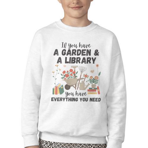 Gardening & Library Lover Books Reading Plants Cute Youth Crewneck Sweatshirt - Bookorys AU