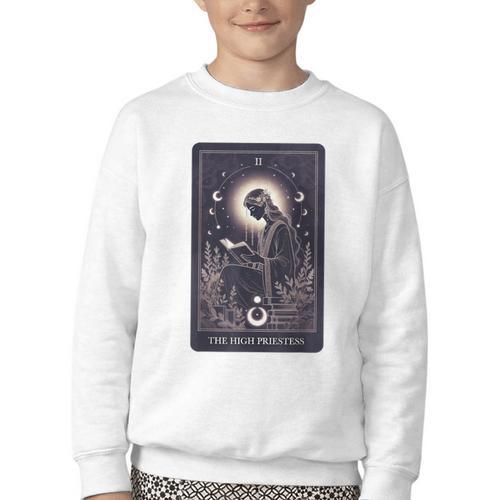 High Priestess Tarot Art Celestial Mystic Book Lover Youth Crewneck Sweatshirt - Bookorys UK