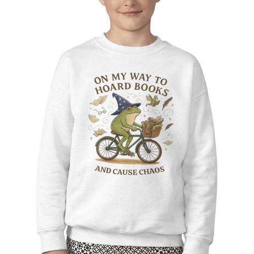 On My Way To Hoard Frog Books And Cause Cottagecore Chaos Youth Crewneck Sweatshirt - Bookorys UK