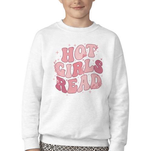 Hot Girls Read Cute Book Lover Reading Club Youth Crewneck Sweatshirt - Bookorys