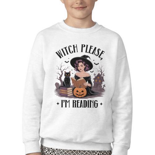 I'm Reading Halloween Witch Book Lover Youth Crewneck Sweatshirt - Bookorys DE