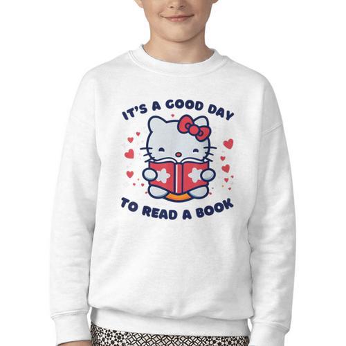 It's a Good Day To Read a Book Cute Cat Book Day Girls Boys Youth Crewneck Sweatshirt - Bookorys DE